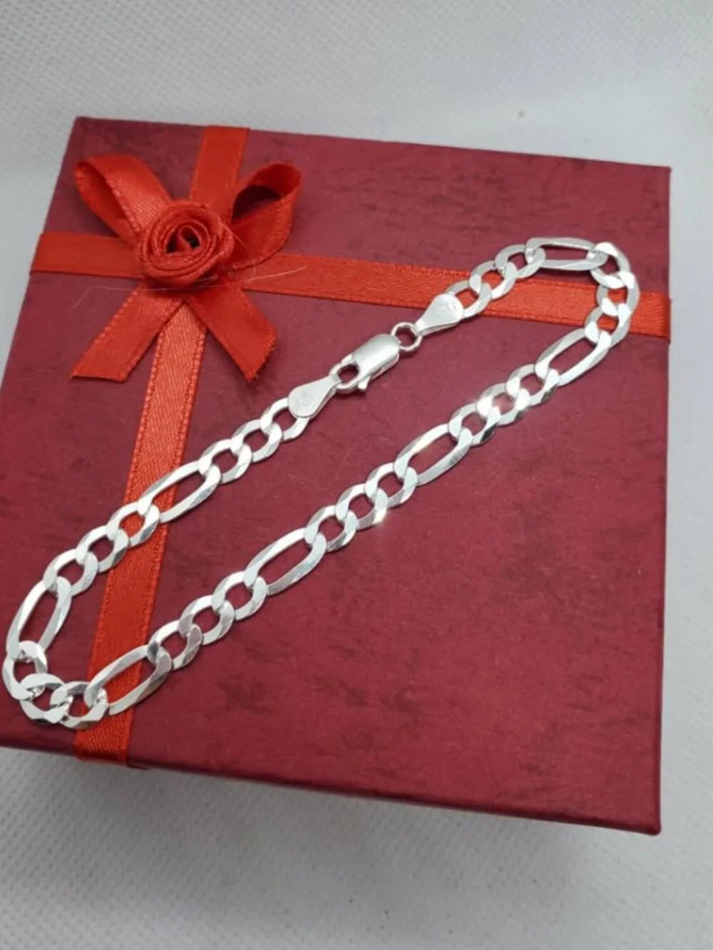 Sterling Silver 925 High Polished Figaro Bracelet 5.6mm 7 inches